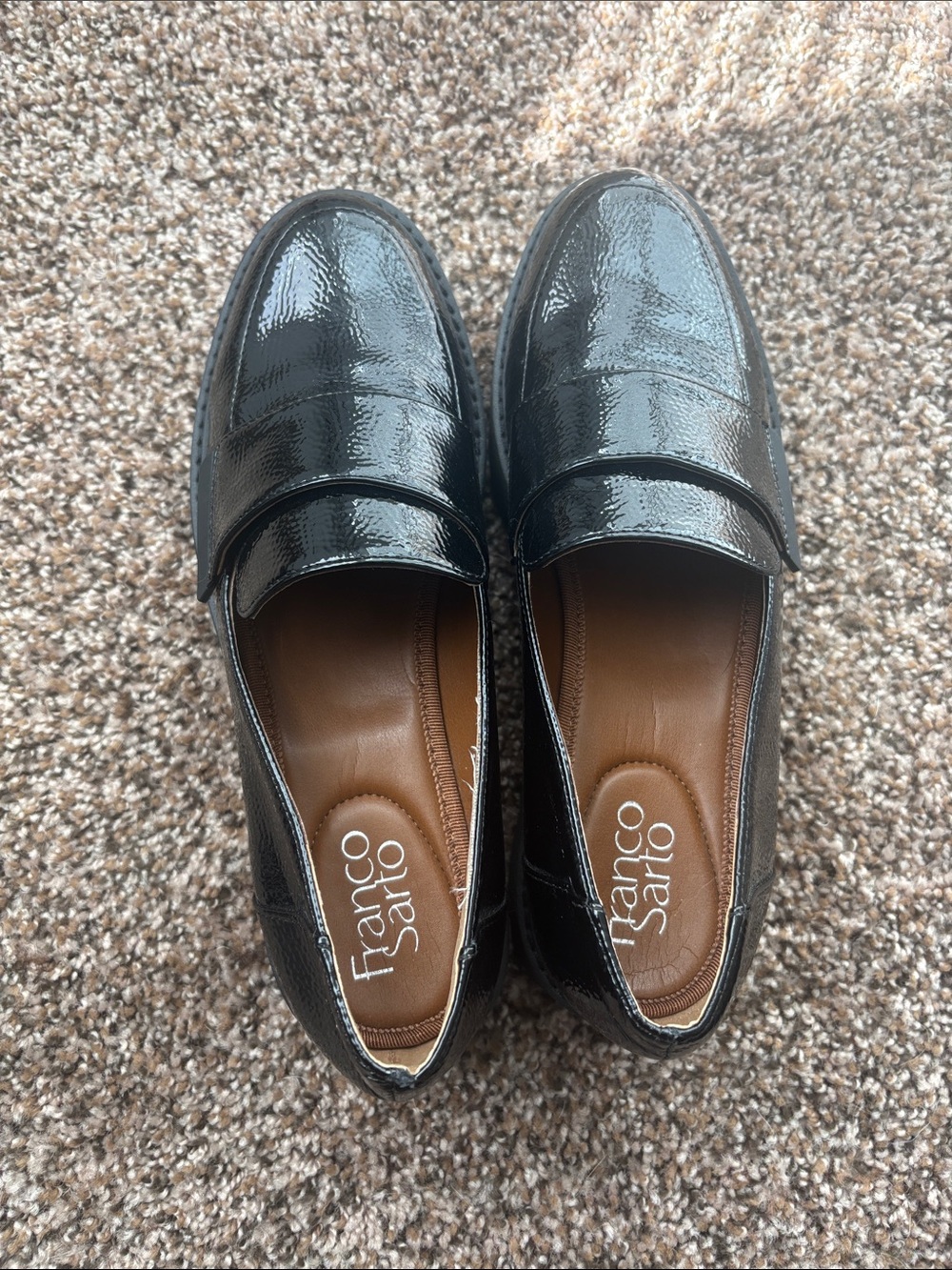 Franco Sarto Black Patent Leather Penny Loafers